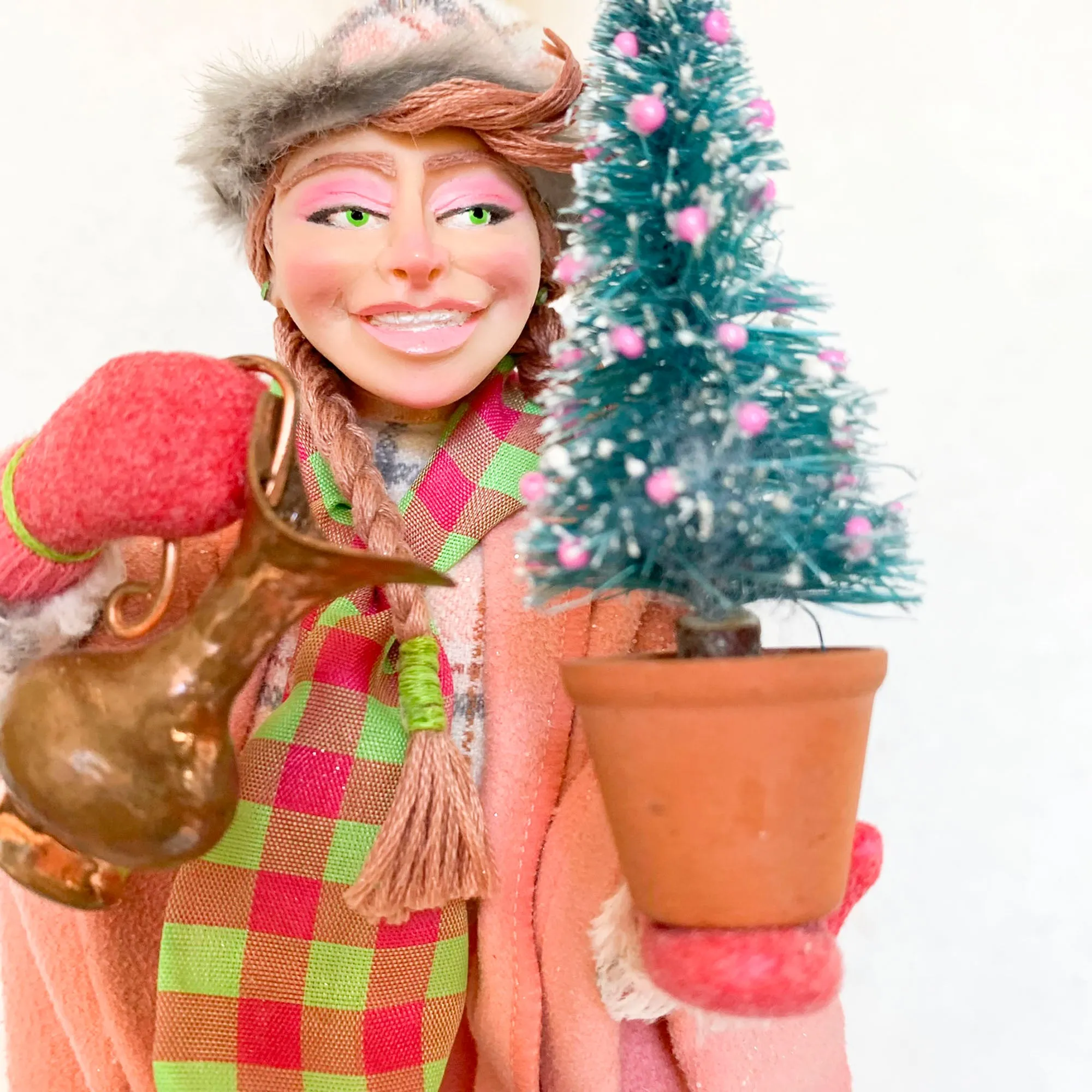 Christmas Elves watering a Christmas Tree - Hanging ornament